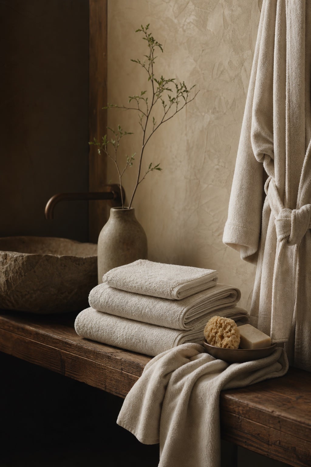Spa towels and wellness textiles arranged in calm light