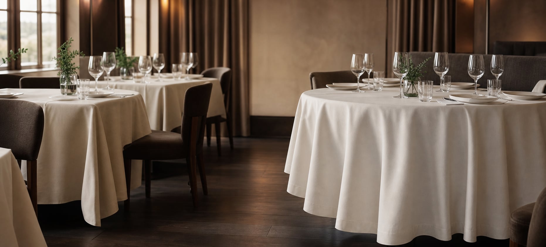Tablecloths prepared for professional dine hospitality use