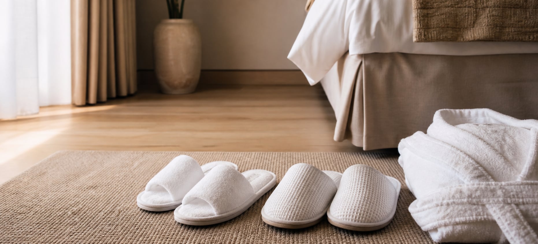 Slippers prepared for professional stay hospitality use