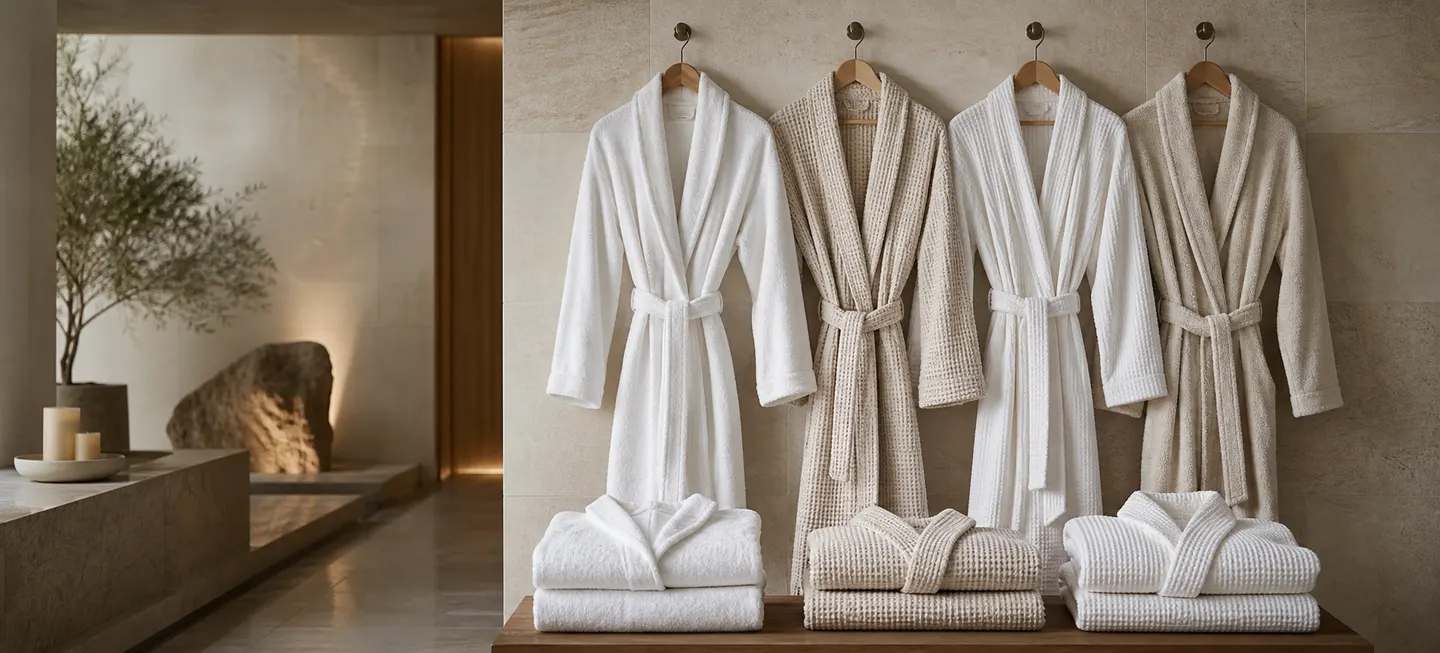 Matching spa robes arranged for consistent guest preparation and replacement.