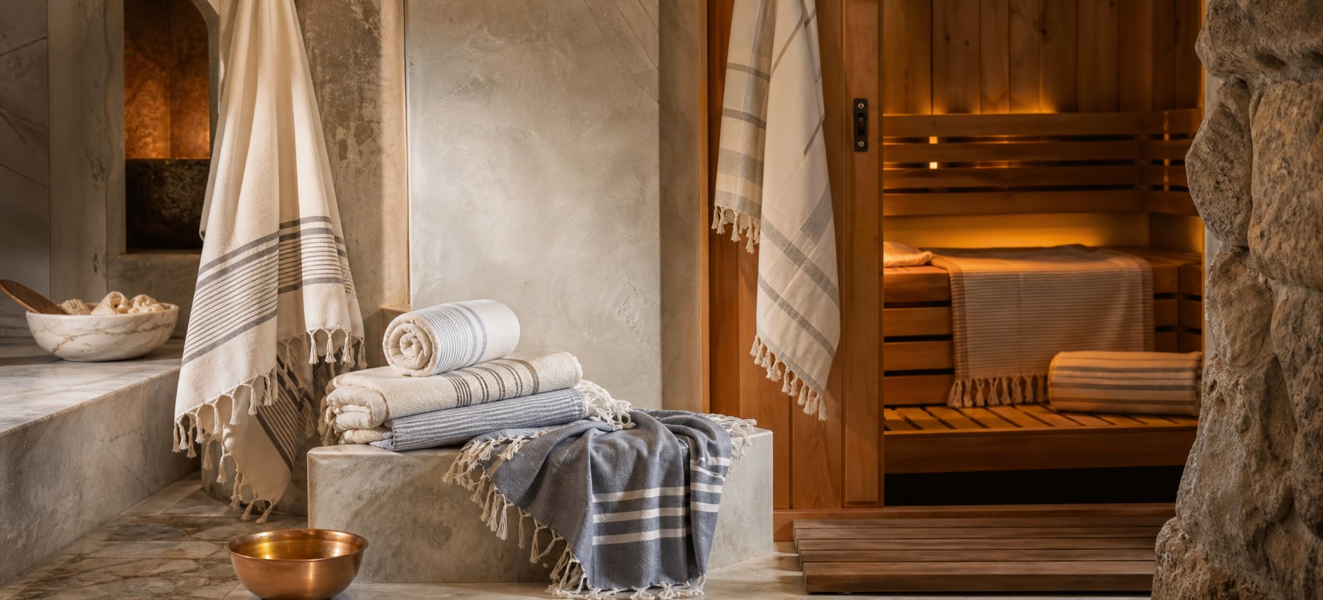 Sauna & Hammam Textiles prepared for professional wellness hospitality use