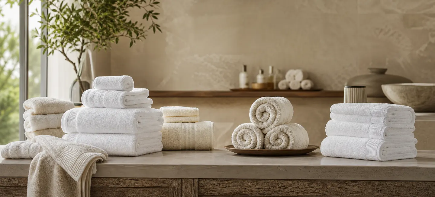Folded spa towels organised for daily treatment-room preparation.