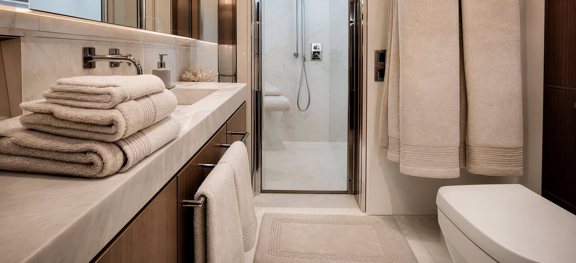 Yacht Bath Linen prepared for professional life on board hospitality use