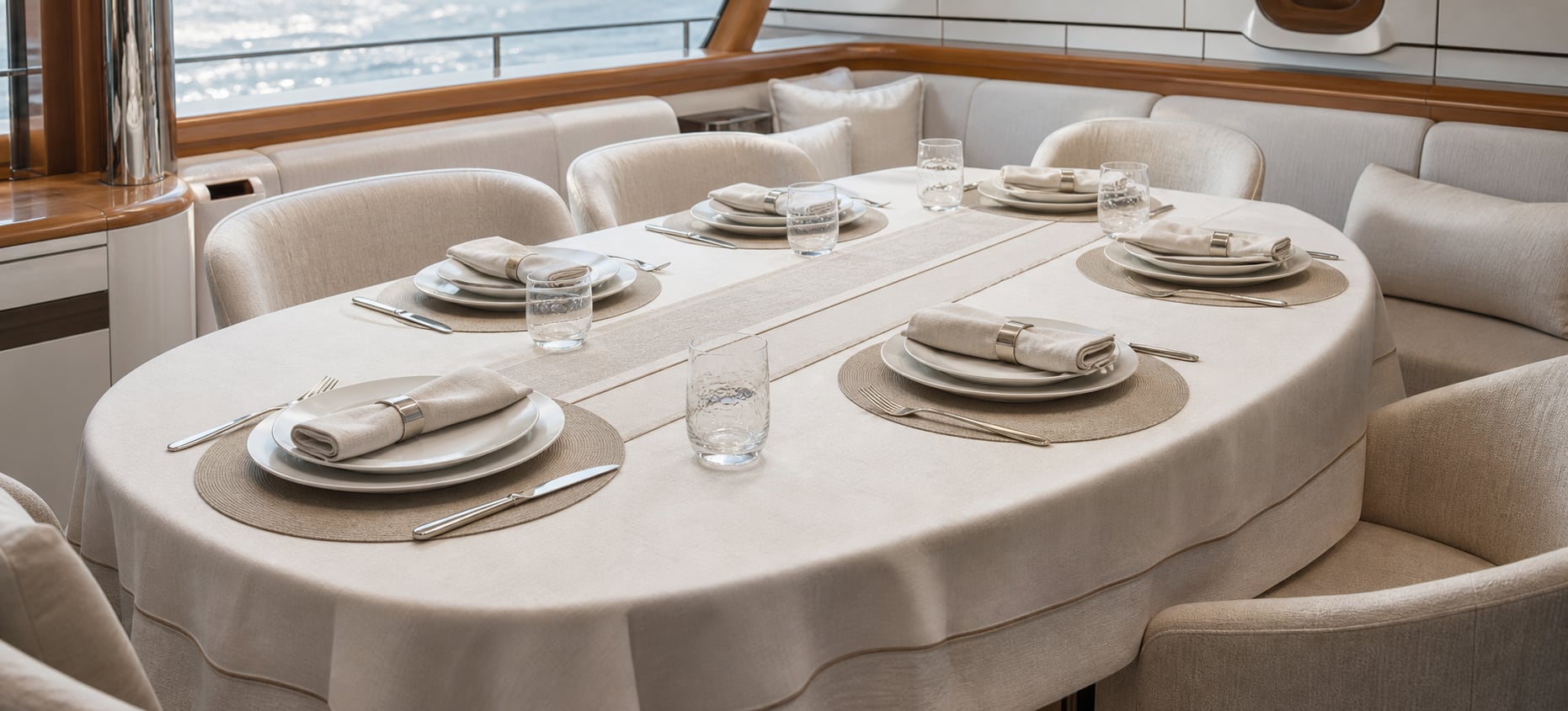 Yacht Table Linen prepared for professional life on board hospitality use